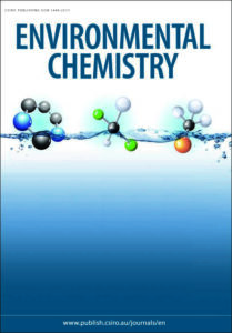 Current cover of Environmental Chemistry, featuring illustrations of molecules on a blue and white gradient background.