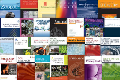 Collage of the covers of all 27 journals published by CSIRO Publishing