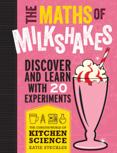 Cover of 'The Maths of Milkshakes' featuring a cartoon of a strawberry milkshake with whipped cream and a red-and-white straw on a pink background.