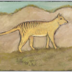 An illustration of a Tasmanian Tiger walking in side profile.