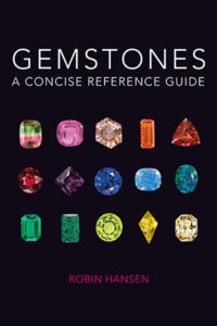 The front cover of Gemstones: A Concise Reference Guide featuring fifteen different types of brightly coloured gemstones against a midnight blue background