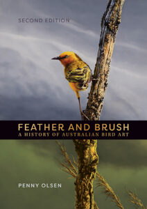 Cover of 'Feather and Brush', featuring a painting of a Yellow Chat on an upright branch.