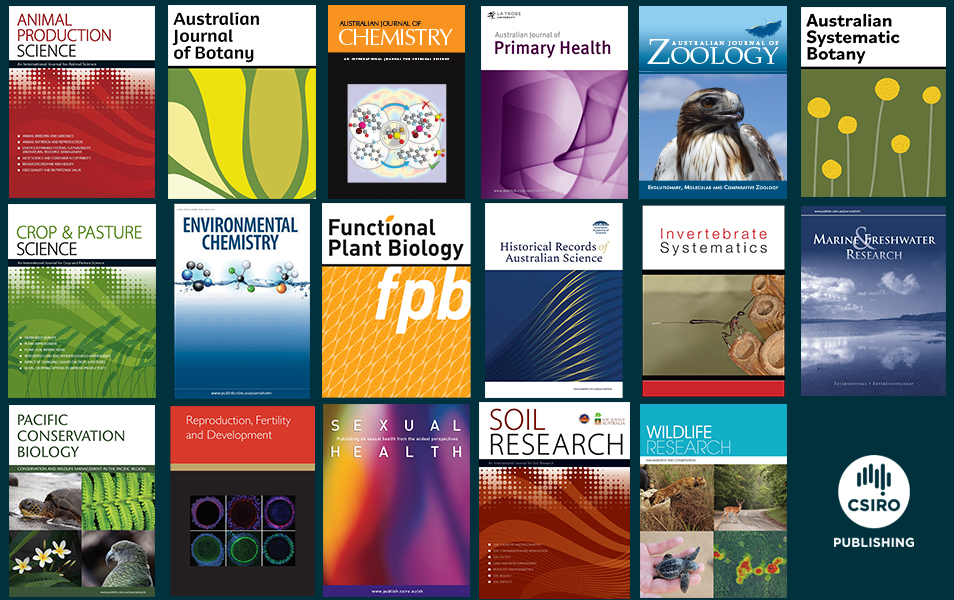 The covers of 17 journals across a variety of disciplines. The CSIRO Publishing logo is in the bottom right corner