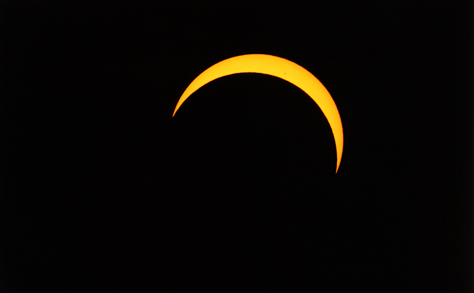 Photo of a partial eclipse of the sun just before totality.