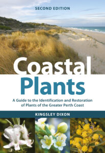 Cover of Coastal Plants Second Edition featuring a photo of grasses growing on sand dunes with the ocean in the background and a row of smaller photos of flowers